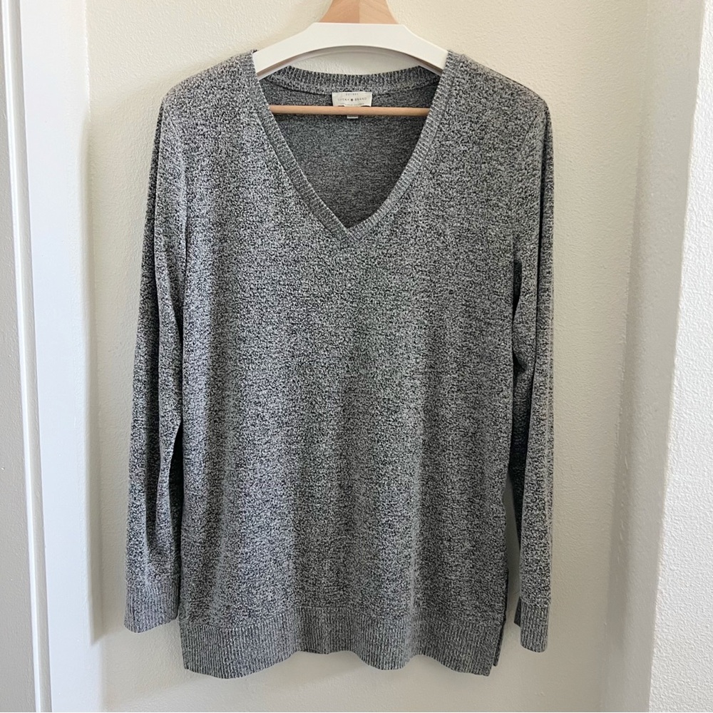 Lucky Marled Grey V Neck Tunic Sweater